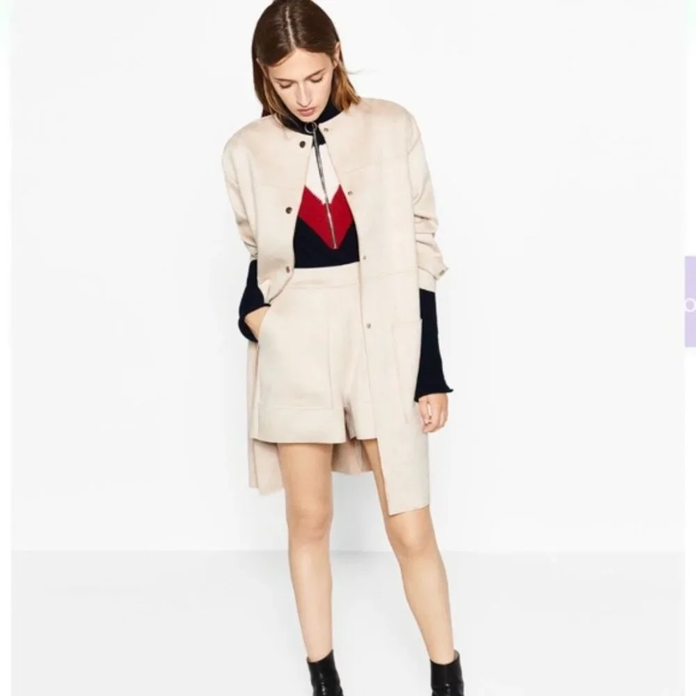 ZARA | Beige Faux Suede High Waisted Shorts (M) - Picture 3 of 8